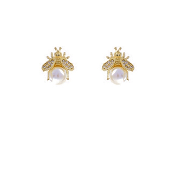 CZ & Pearl Bee Earrings
